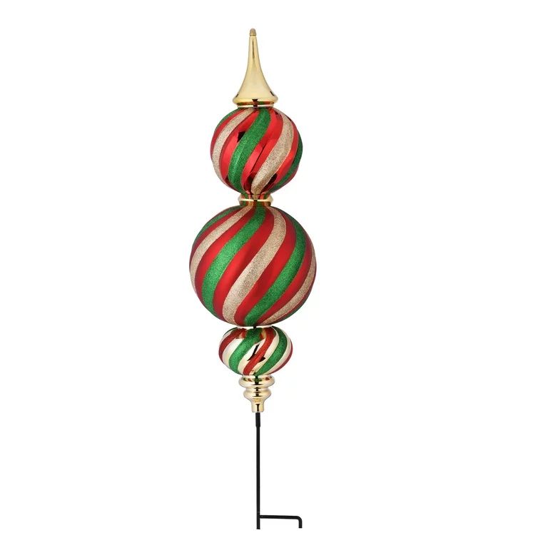 34" Finial Shatterproof Christmas Ornament Lawn Stake, Red, Green, and Gold, Holiday Time | Walmart (US)