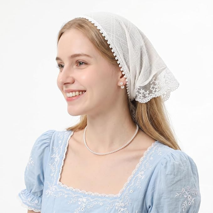 Vintage French White Lace Head Scarf for Women - Elegant Boho Hair Bandana & Large Triangle Head ... | Amazon (US)