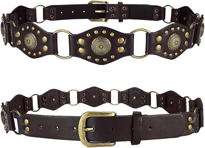 Western Belts for Women Cowgirl Y2K Studded Leather Concho Chain Belt Wide Boho Disc Vintage Coun... | Amazon (US)