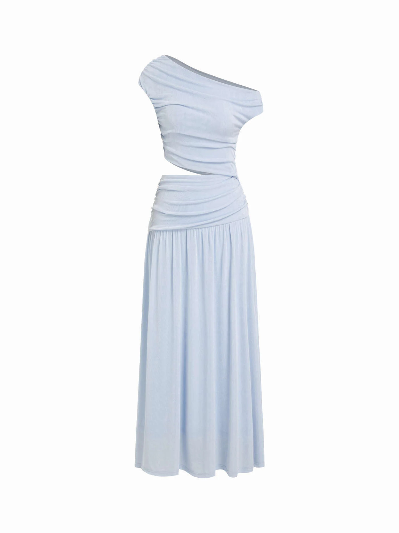 Asymmetrical Neck Ruched Waist Cutout High Stretch Bodycon Maxi Dress | Cider