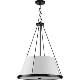 Saffert Collection Three-Light New Traditional Matte Black White Linen Glass Pendant Light - 22 i... | Bed Bath & Beyond