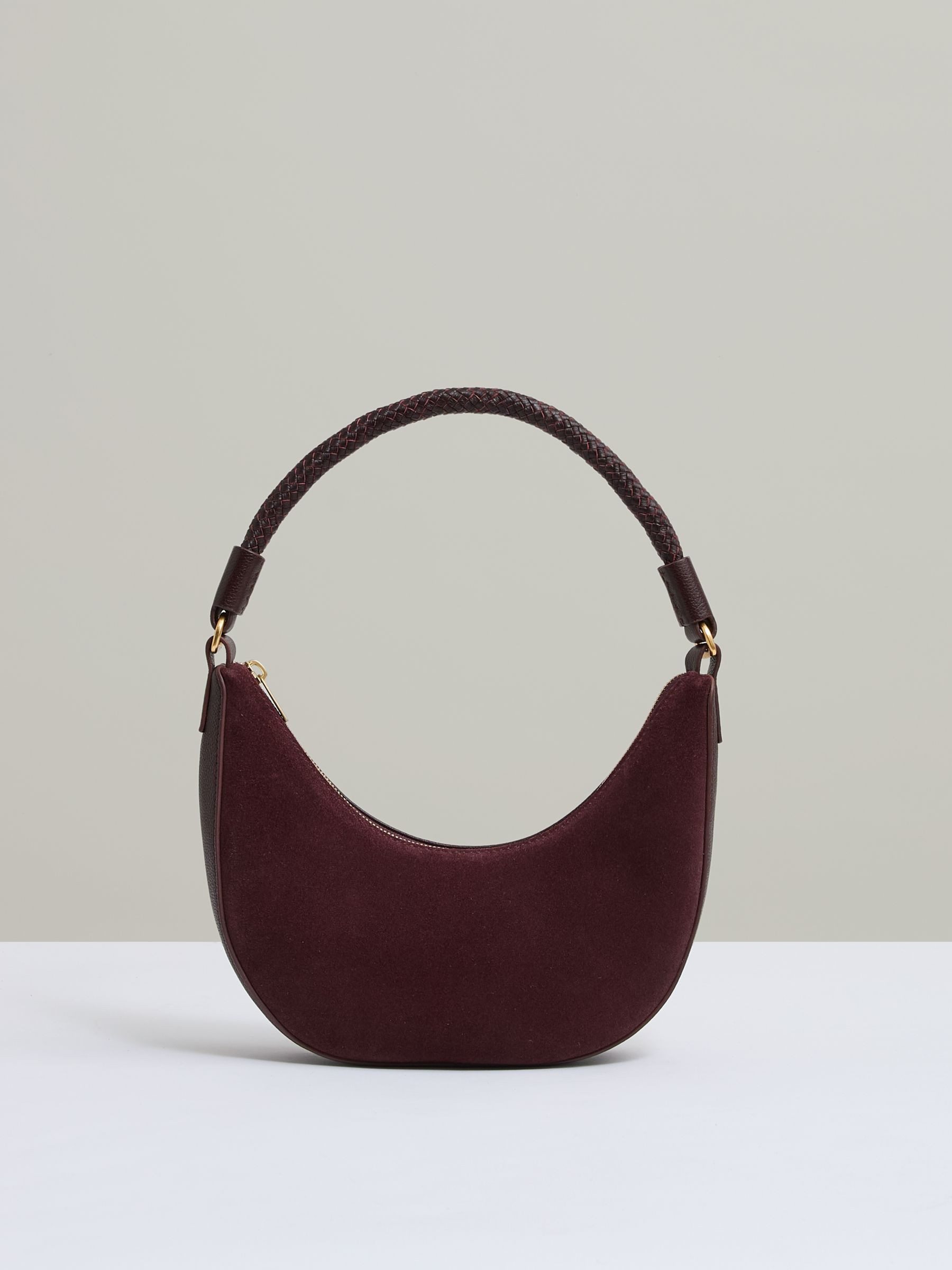 Reiss Suede And Leather Half-Moon Shoulder Bag in Oxblood | REISS | Reiss US