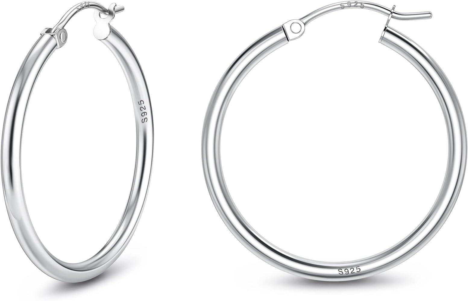 Sterling Silver Hoop Earrings 2mm Thin Hoop Earrings 18K White Gold Plated Huggie Hoops Earrings ... | Amazon (US)