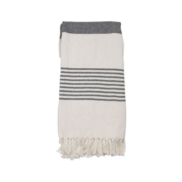 Cream and Gray Hand Woven 50 x 60 inch Cotton Throw Blanket with Hand Tied Fringe - Foreside Home... | Target