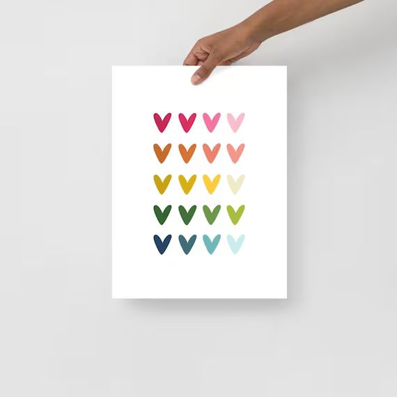 Colorful Hearts Art Print with White Background | Etsy (US)