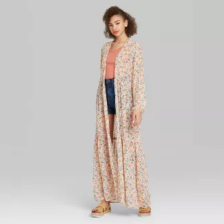 Women's Floral Print Long Sleeve Tiered Duster Kimono - Wild Fable™ | Target