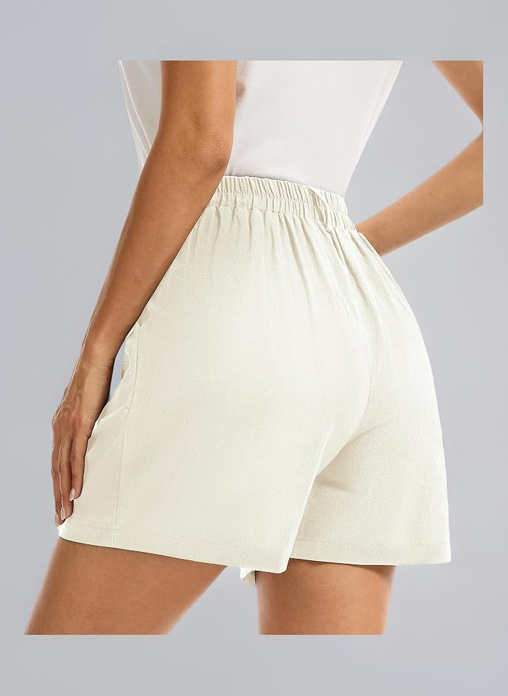 Shorts Damen Sommer Leinen Musselin Bermuda Shorts Kurze Hose mit Taschen Beach Short Freizeit Sh... | Amazon (DE)
