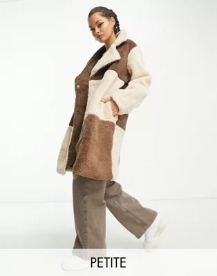 Violet Romance Petite oversized borg coat in colourblock | ASOS | ASOS (Global)
