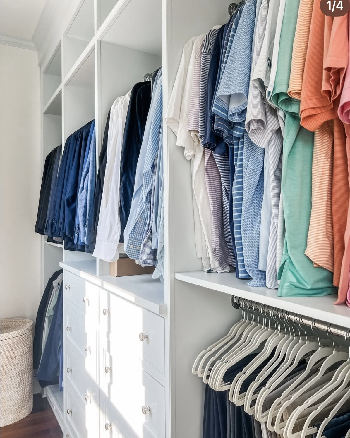 Matching hangers + baskets make for the perfect closet! 