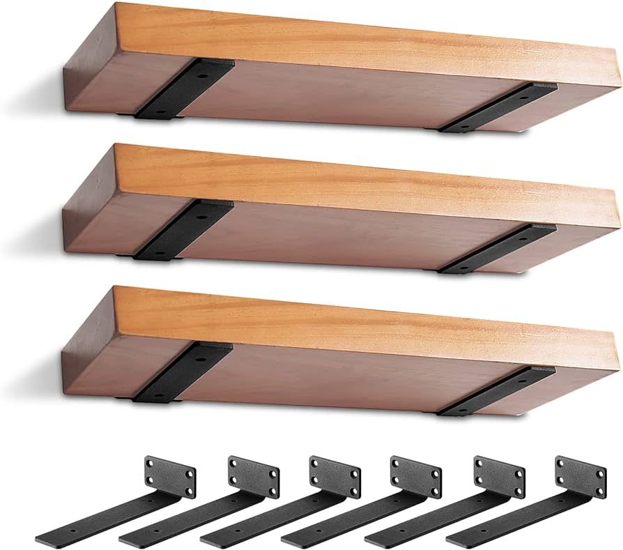 Heavy Duty Shelf Bracket, Rustic Floating Shelf Bracket for Shelves Wall Mounted, 6Pcs Industrial... | Amazon (US)