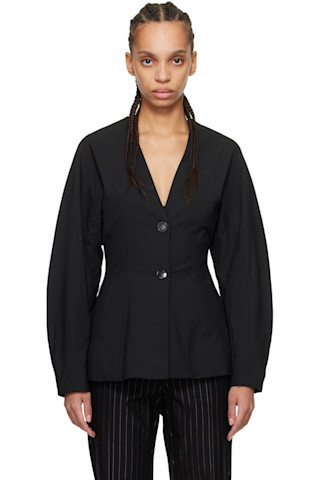 GANNI - Black Fitted Drapey Melange Blazer | SSENSE