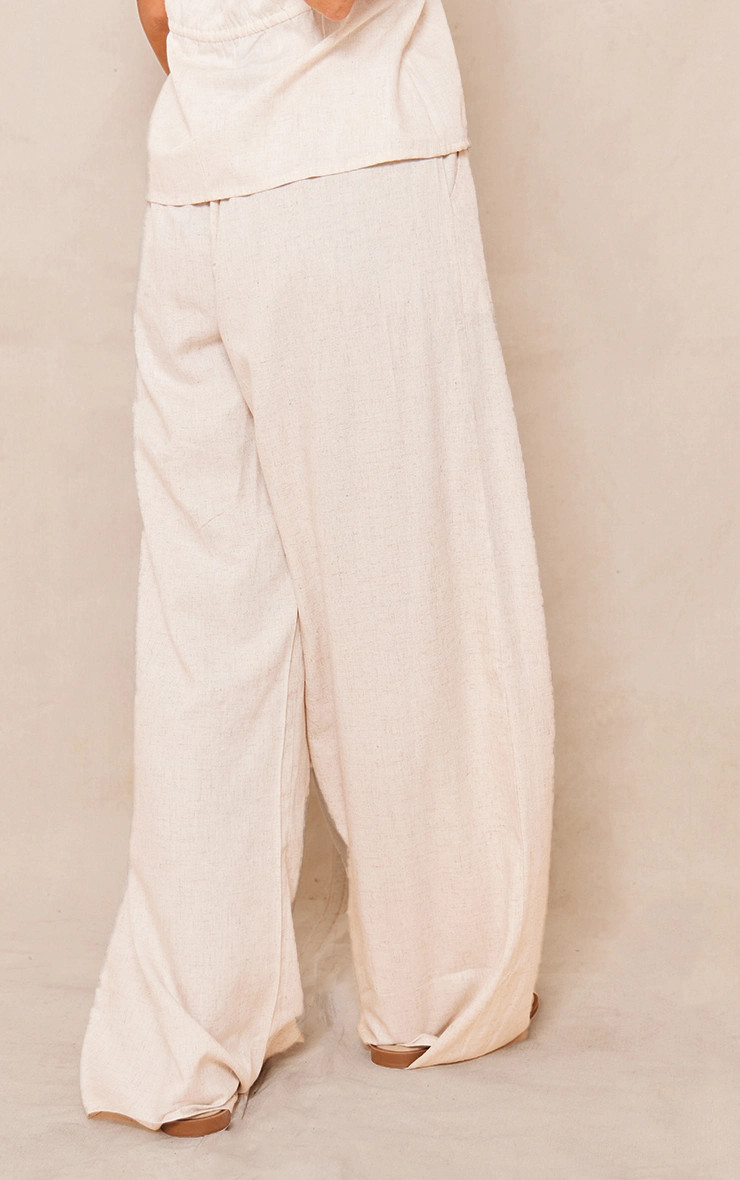 Stone Marl Linen Look Drawstring Wide Leg Pants | PrettyLittleThing US