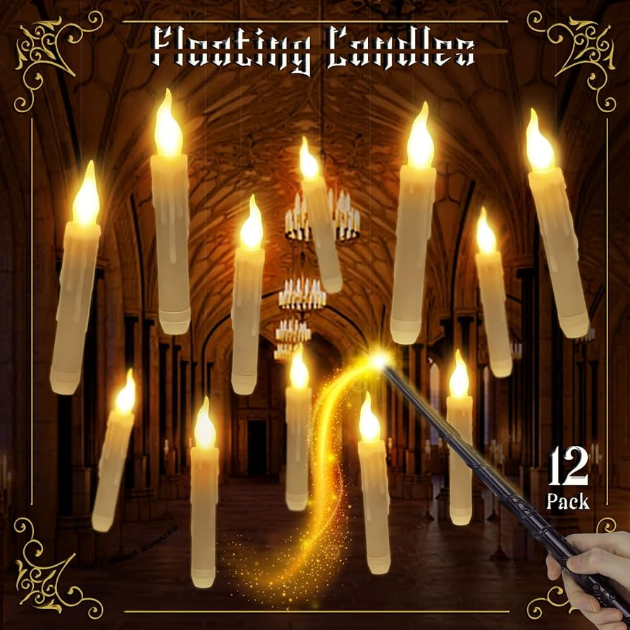 12 PCS Floating Candles with Wand, Flameless Hanging Candles Taper Candles Magic Halloween Decora... | Amazon (US)