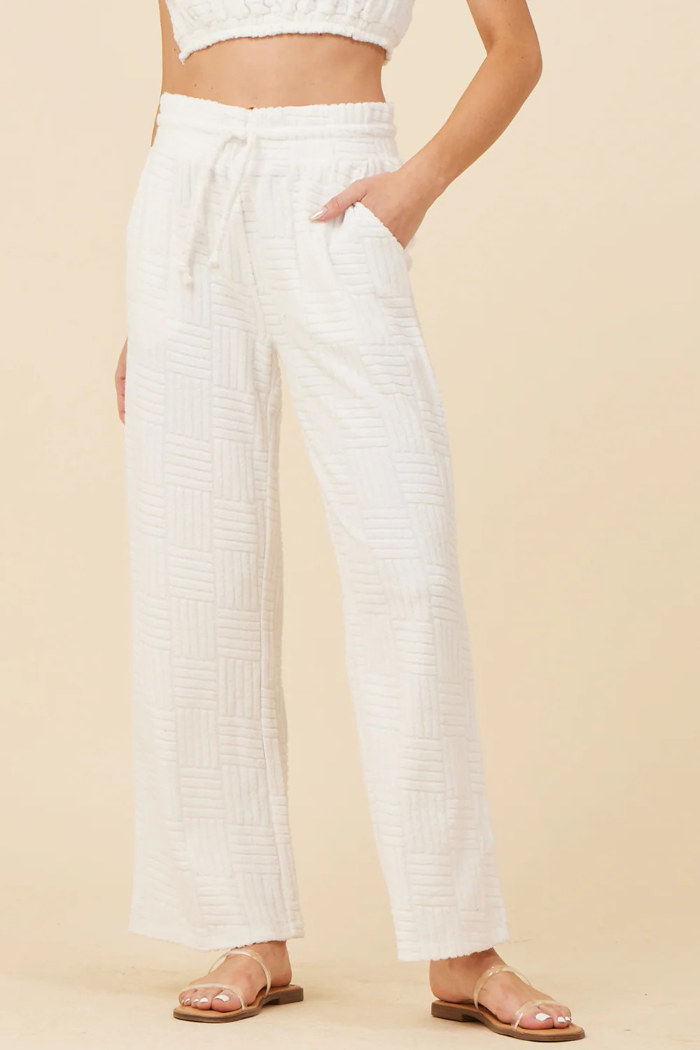 Warm White Corded Terry Wide Leg Pant | Vintage Havana