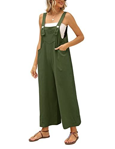 SeekMe Women's Cotton Linen Bib Overalls Sleeveless Adjustable Straps Baggy Wide Leg Jumpsuit | Amazon (US)