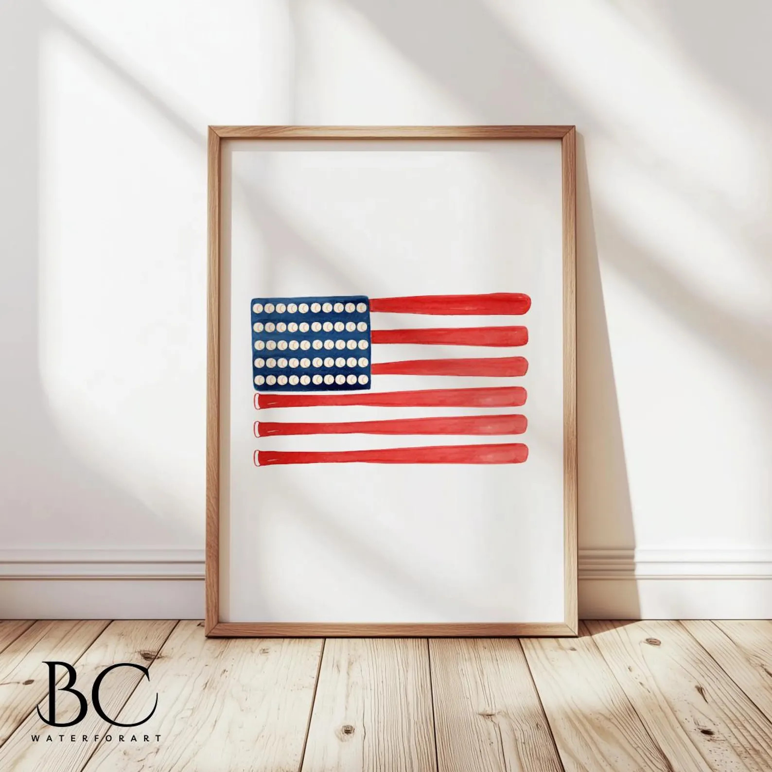 Watercolor Baseball Bat Art Print, American flag made from baseball bat Painting, Baseball Gift, ... | Etsy (Global)