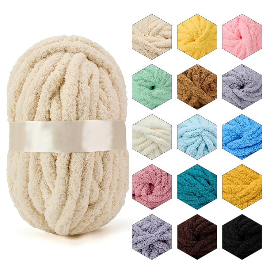 ERLYEEN Chenille Chunky Yarn Super Bulky Soft Thick Fluffy Jumbo Giant Washable Polyester Big Yar... | Amazon (US)