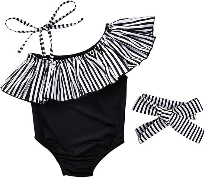 Toddler Baby Girls Ruffles Bikini One Piece Swimsuits Floral Off Shoulder Swimwear Beach Bathing ... | Amazon (US)