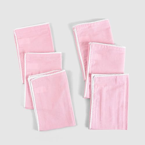 Fingercraft Dinner Cloth Napkins Cotton 6 Pack Premium Quality Mitered Corners with Elegant Lace for Every Day Use Napkins Cloth are Pre Shrunk and Good Absorbency with Pastel Pink | Amazon (US)