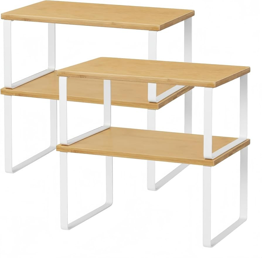 NEX Bamboo Kitchen Cabinet and Counter Shelf Organizer, Stackable & Expandable, Set of 4, White a... | Amazon (US)