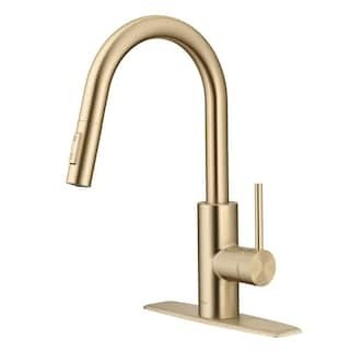 KRAUS Oletto Single Handle Pull Down Sprayer Kitchen Faucet in Spot Free Antique Champagne Bronze... | The Home Depot