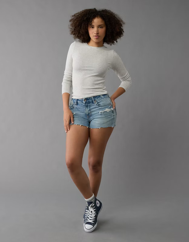 AE Next Level Curvy Ripped High-Waisted Denim Short Short | American Eagle Outfitters (US & CA)
