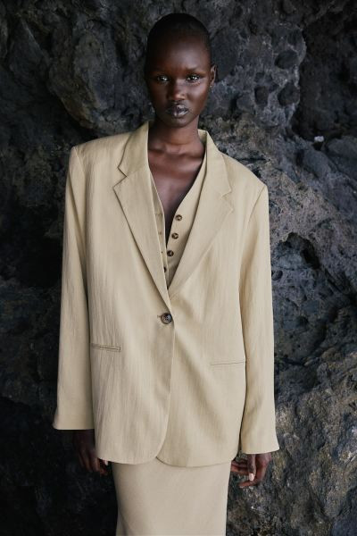 Linen-blend Suit Vest - V-neck - Sleeveless - Beige - Ladies | H&M US | H&M (US + CA)
