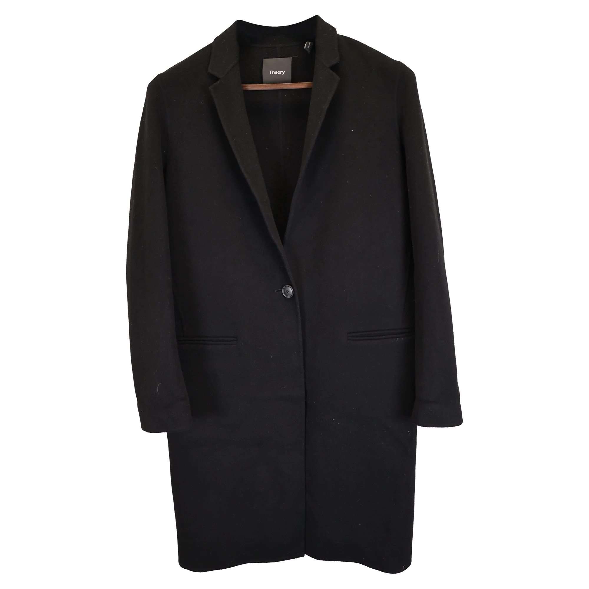 Theory Long Coat in Black Wool | Shop Simon
