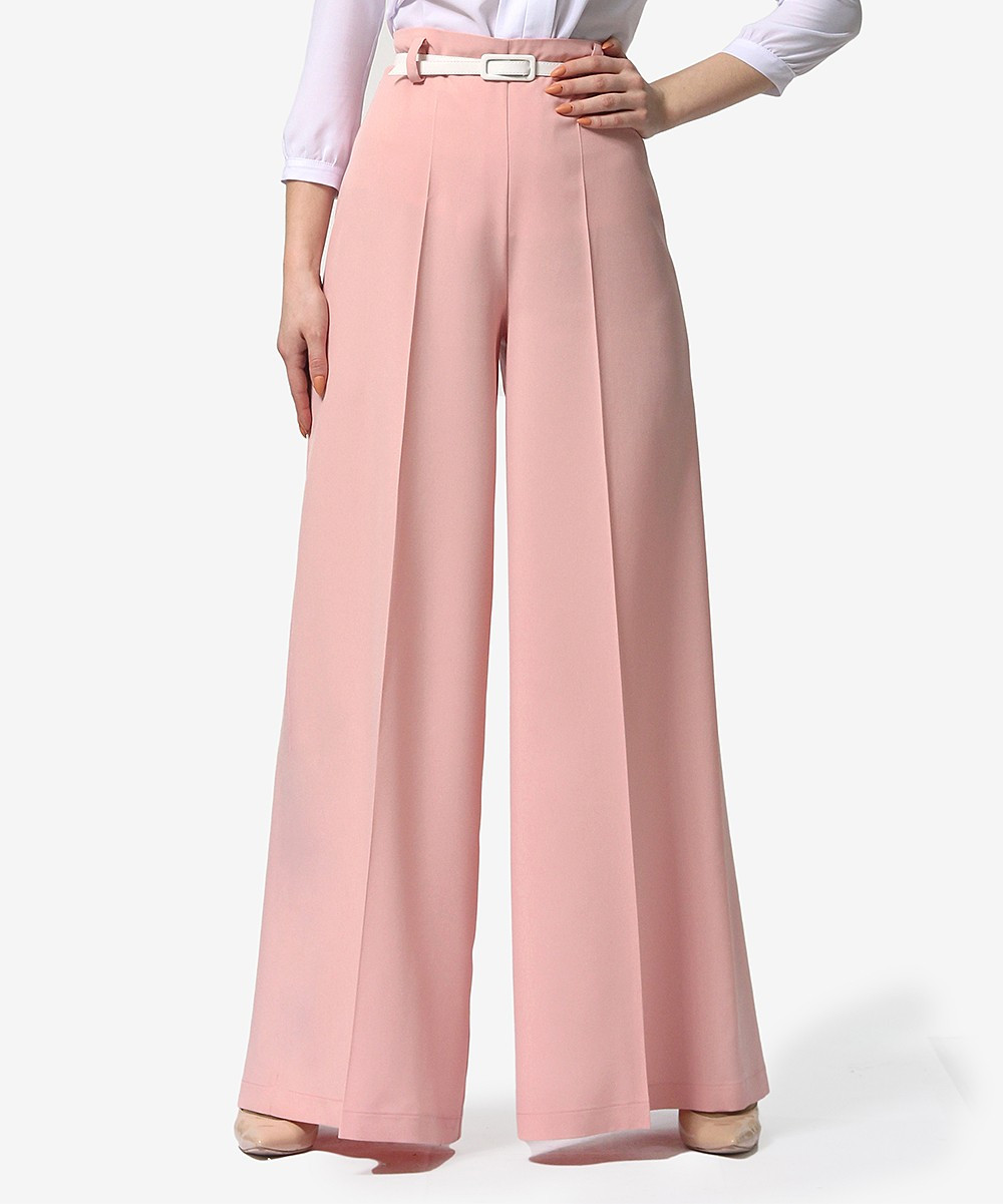 Lila Kass Women's Dress Pants Powder - Powder Pink Wide-Leg Pants - Women & Plus | Zulily