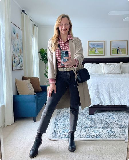 Early spring late winter outfit idea

Red plaid button down shirt with a long grey sweater jacket layered over and faded black jeans

I sized down one in the sweater jacket and got my normal size in everything else. The jeans are stretchy and forgiving so size down one if you want them tight