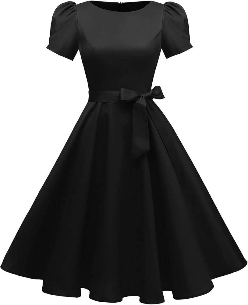 tagunop Women's Boatneck Vintage 1950s Cocktail Party Dress with Puff Sleeves | Amazon (US)