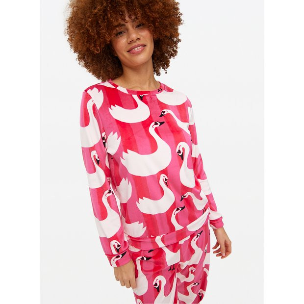 Pink Swan Print Slinky Pyjamas S | Tu Clothing
