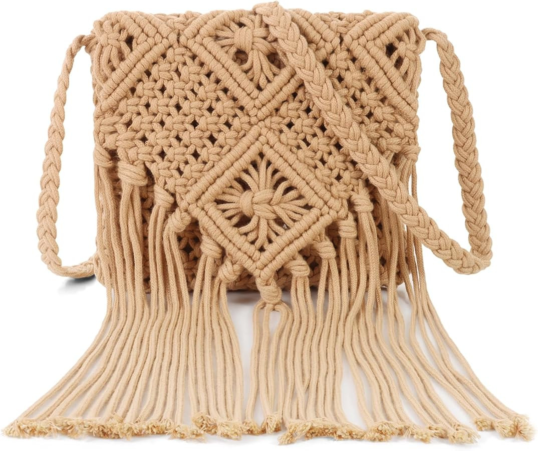 Ovida Crochet Mini Bucket Bag Purse Summer Woven Beach Shoulder Bag Drawstring Closure Crossbody ... | Amazon (US)