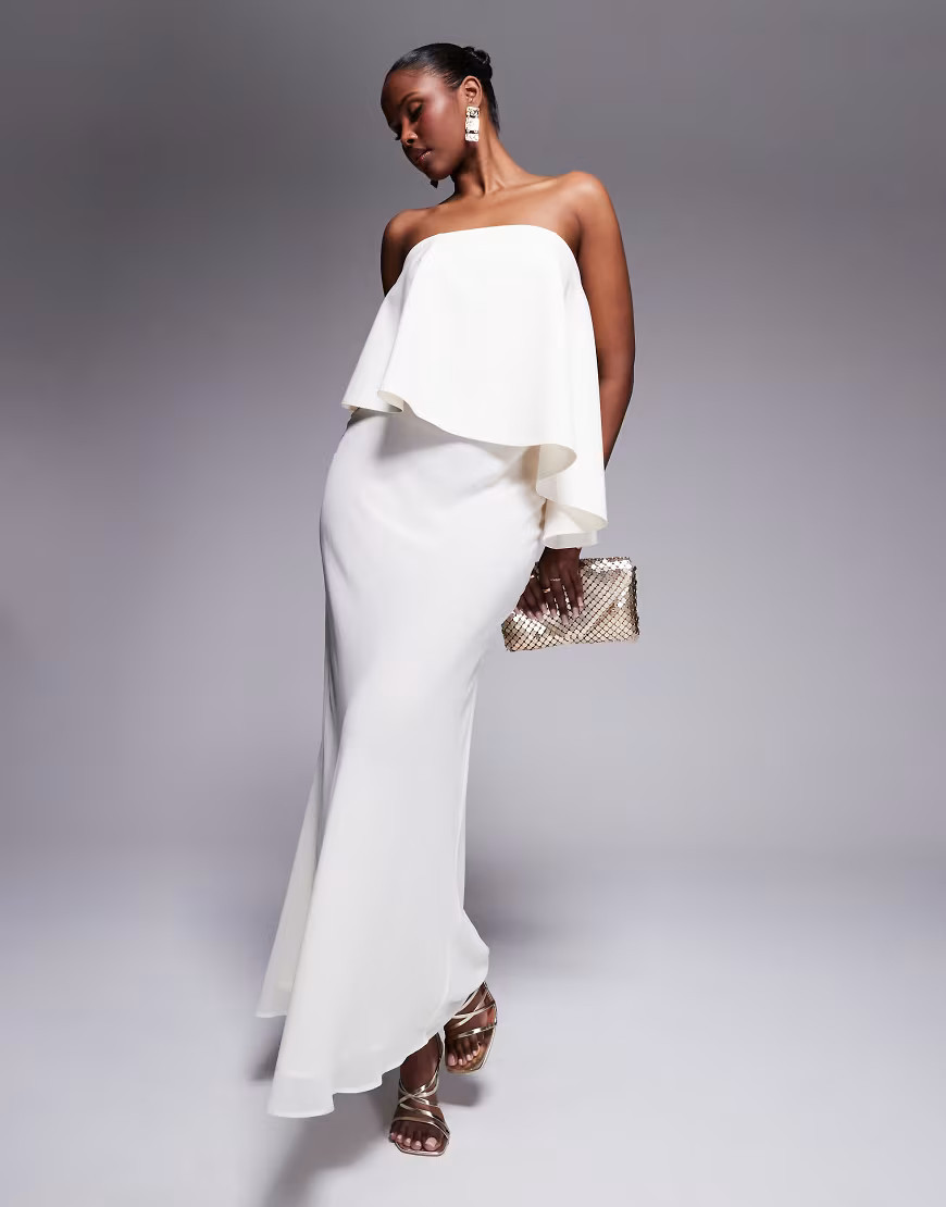 ASOS DESIGN bandeau asymmetric contrast fabric bias maxi dress in ivory-White | ASOS (Global)