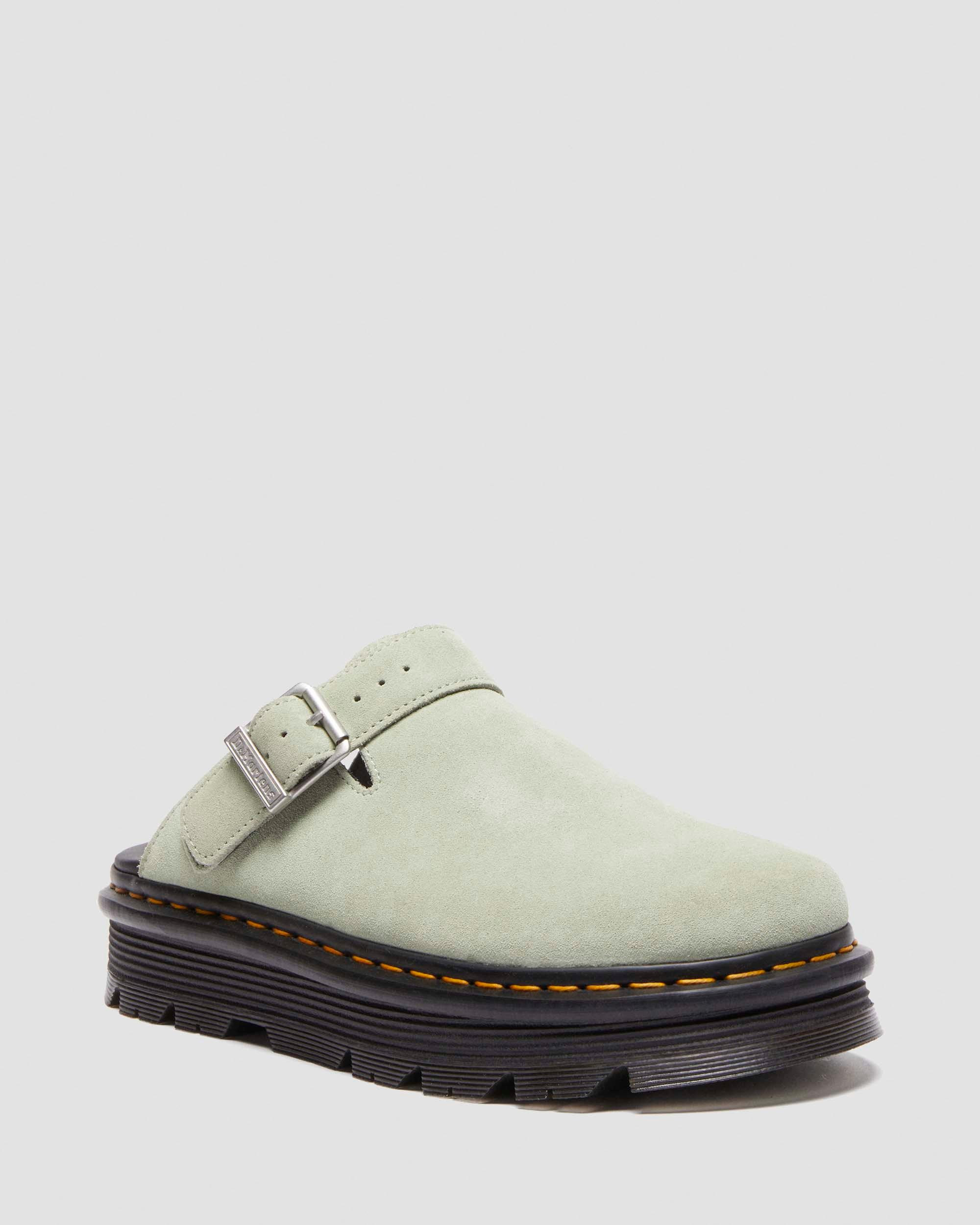 Zebzag Suede Casual Slingback Platform Mules in Sage Green | Dr. Martens | Dr. Martens