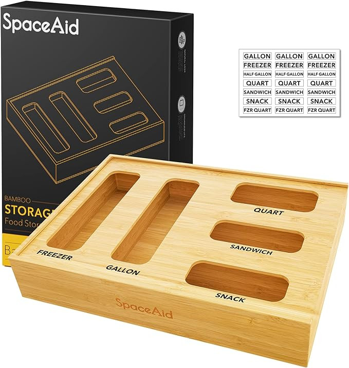 SpaceAid Bag Storage Organizer for Kitchen Drawer, Bamboo Organizer, Compatible with Gallon, Quar... | Amazon (US)