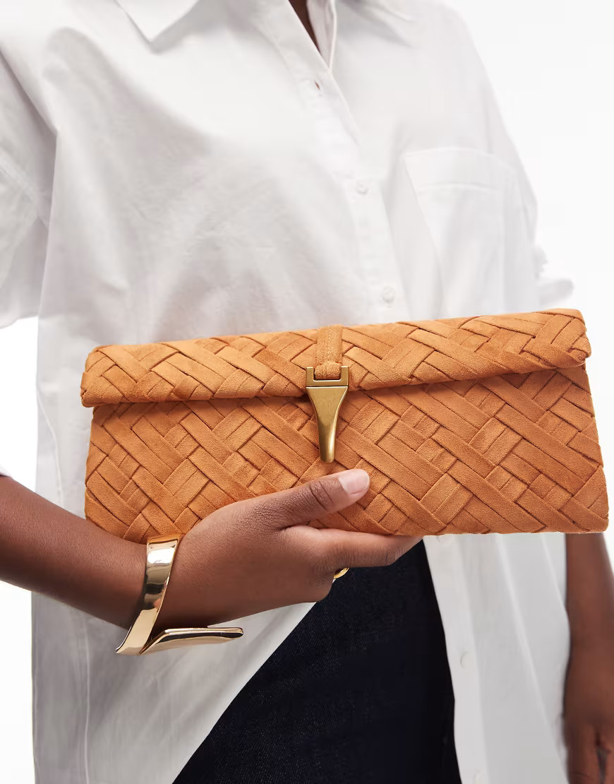 JW PEI Zaria woven clutch bag in brown | ASOS (Global)