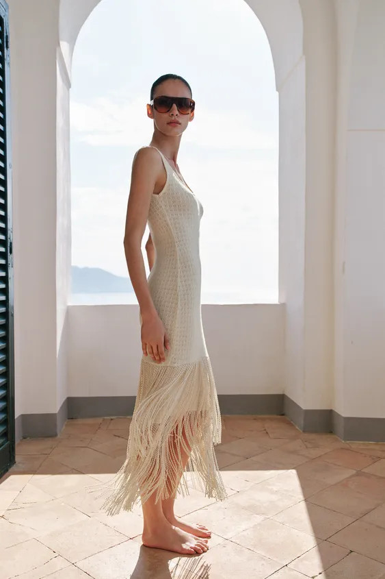 TEXTURED FRINGED DRESS | Zara US