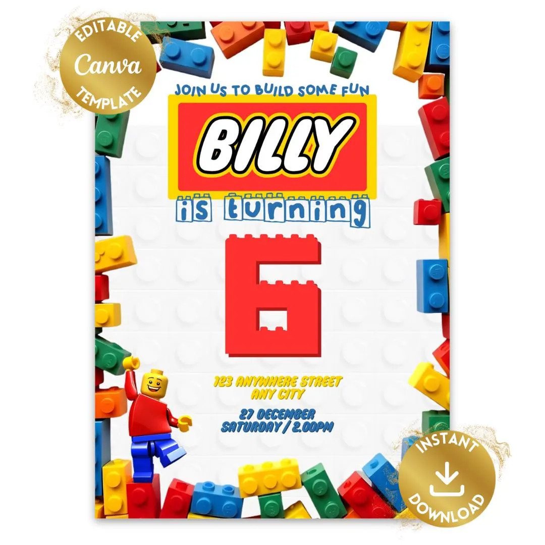 Building Blocks Birthday Invitation – Editable Bricks Party Template – Colorful Block Theme K... | Etsy (US)