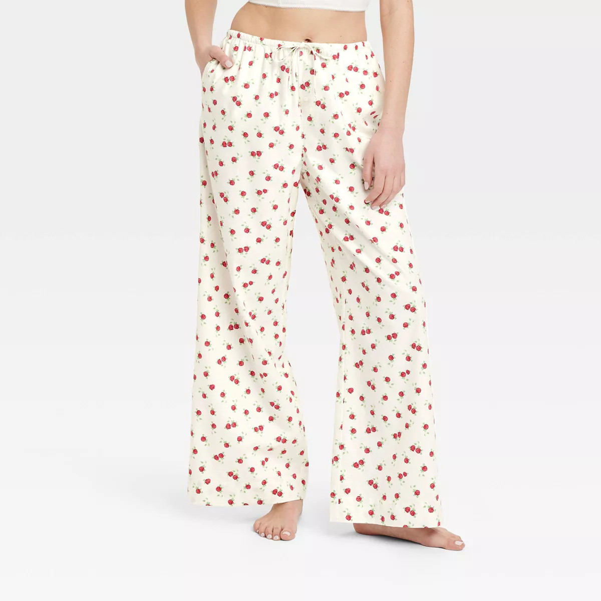 Women's Pajama Pants - Colsie™ White/Rose Print S: Cotton Flannel, Midweight, Side Pocket, Draw... | Target