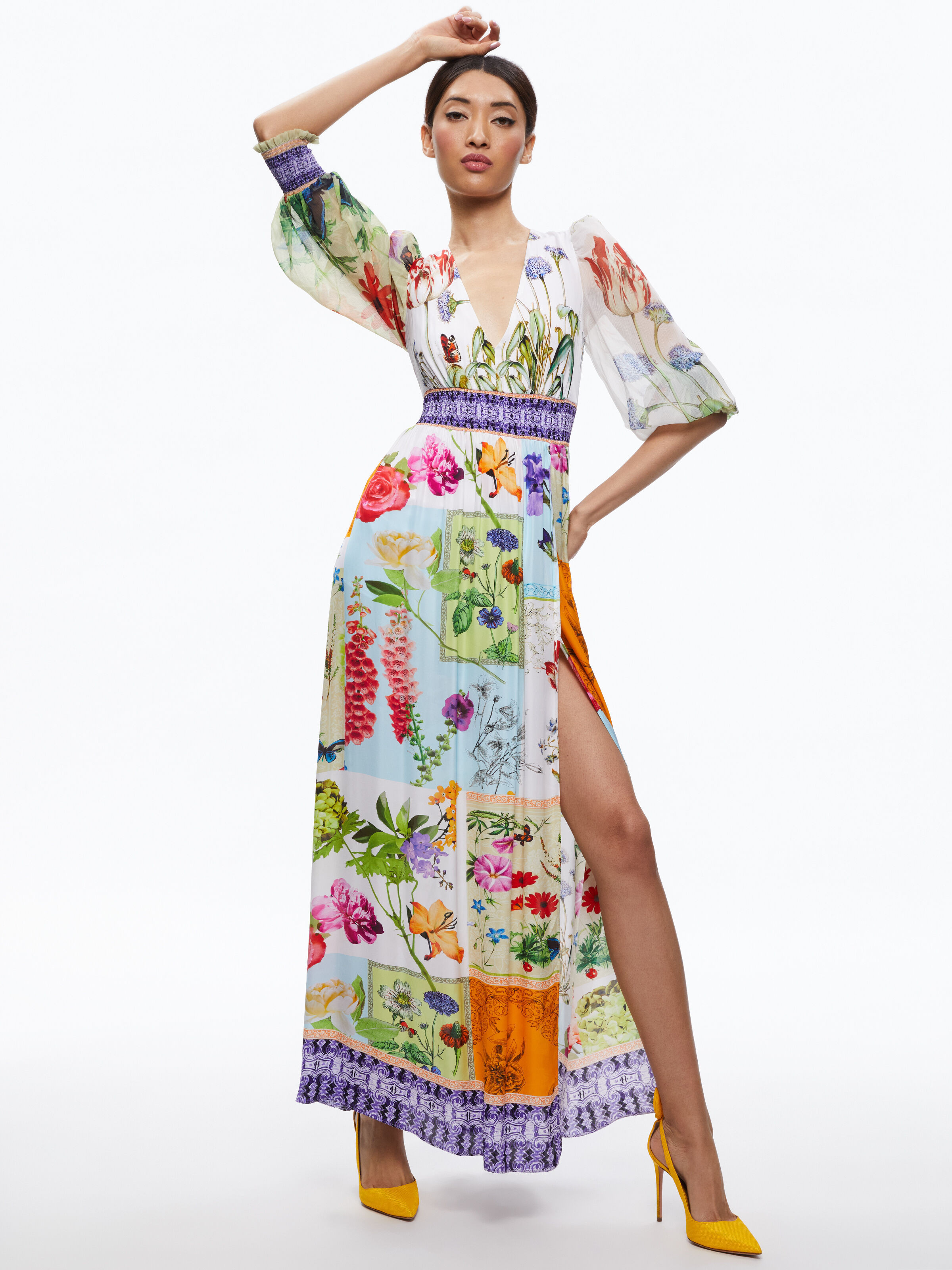 alice + olivia BELLAMI V-NECK MAXI DRESS WITH SLIT | Alice + Olivia