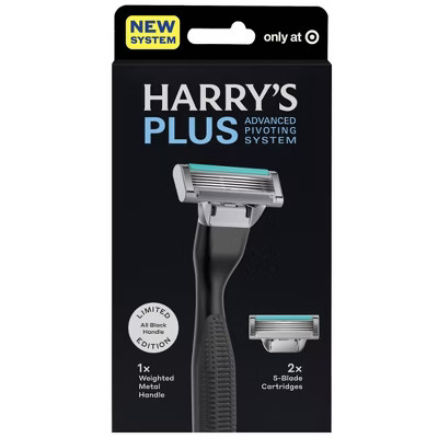 Harry's Plus Men's Razor Handle with 2 Razor Blade Cartridges - All Black | Target