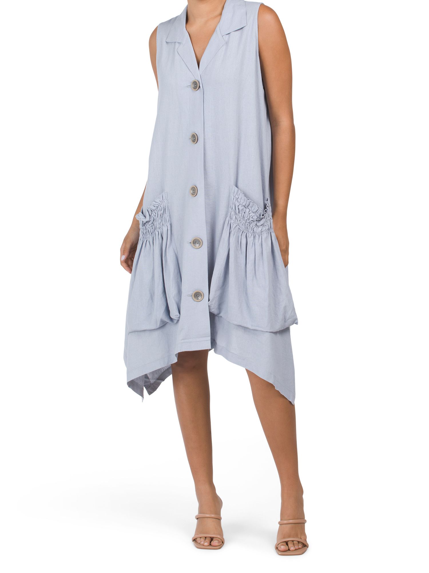 Linen Blend Button Front Pocket Shirt Dress | Casual Dresses  | Marshalls | Marshalls