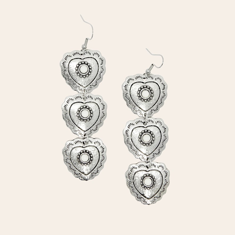 Rockin' C Silver & Cream Stone Three Heart Dangle Earrings | Cavender's