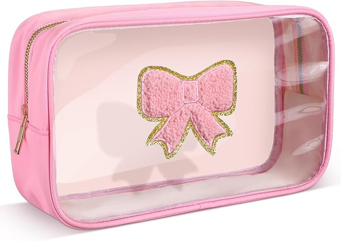 Kacctyen Pink Bow Clear Makeup Bag Coquette Pink Bow Travel Toiletry Preppy Cosmetic Bag Travel O... | Amazon (US)