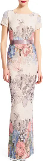 Matelassé Floral Jacquard Column Gown | Nordstrom