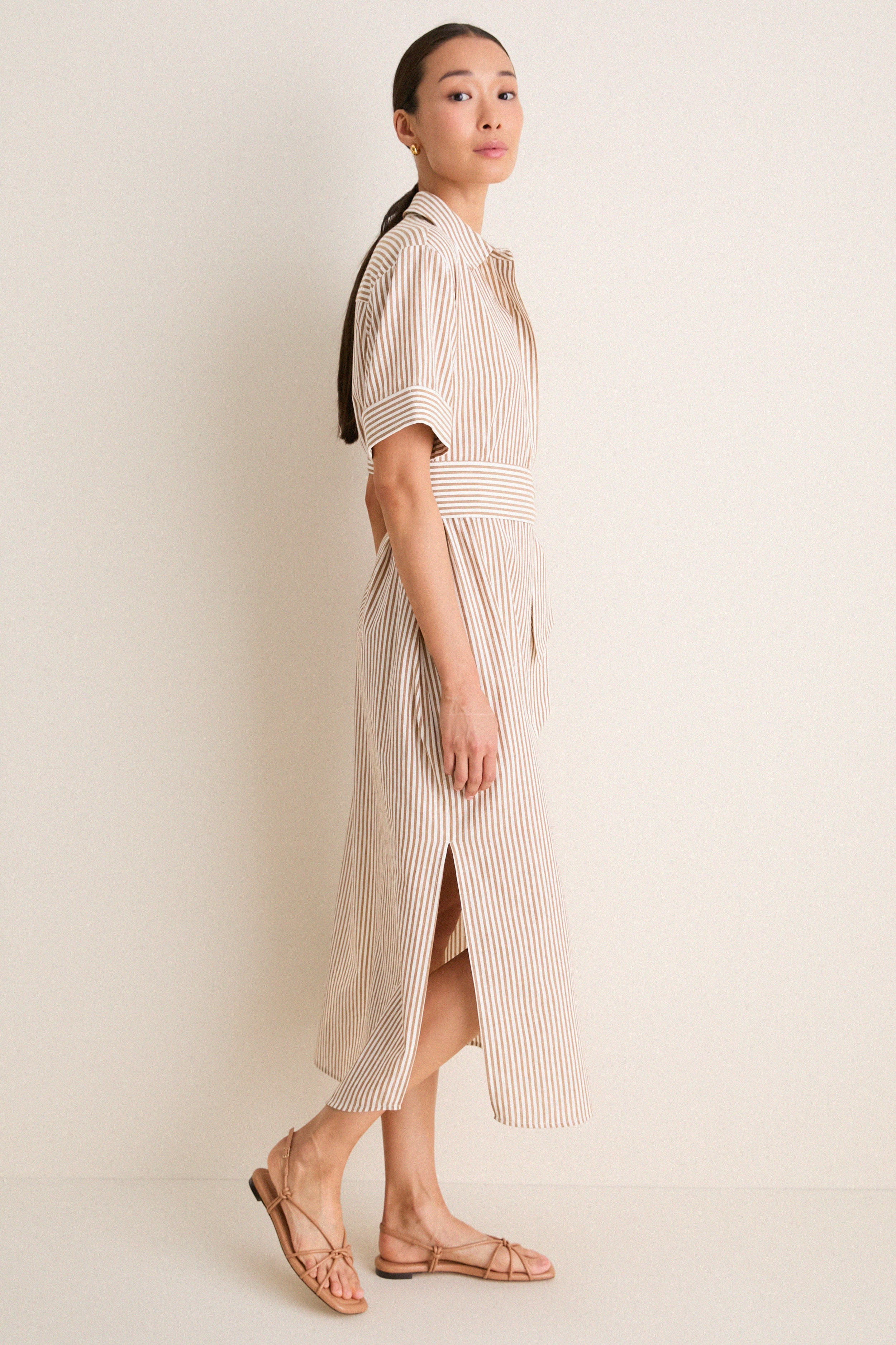 Latte Stripe Cotton Milano Shirt Dress | Tuckernuck (US)