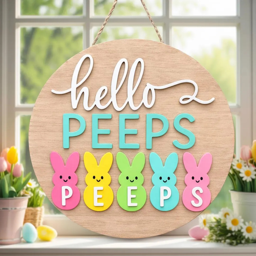 Easter Door Hanger, Easter, Hello Peeps, Easter Front Door Decor, Easter Decor, Easter Door Sign ... | Etsy (US)