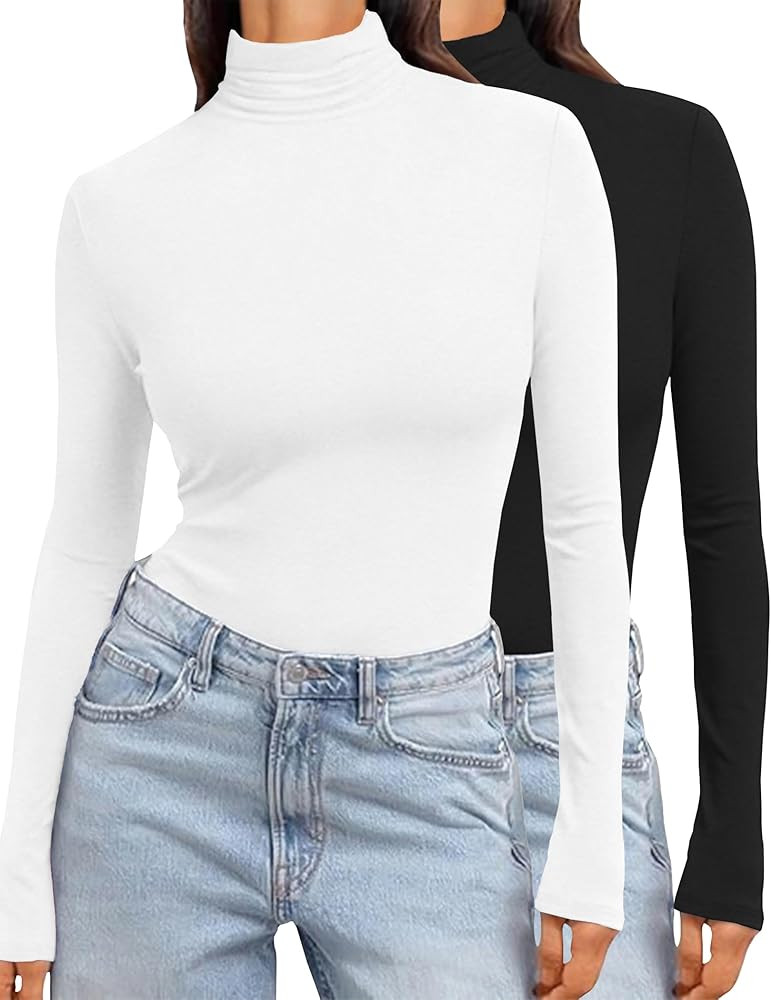 Ekouaer Women's Turtleneck Long Sleeve Shirts Slim Fit Thermal Underwear Tops Lightweight Pullove... | Amazon (US)