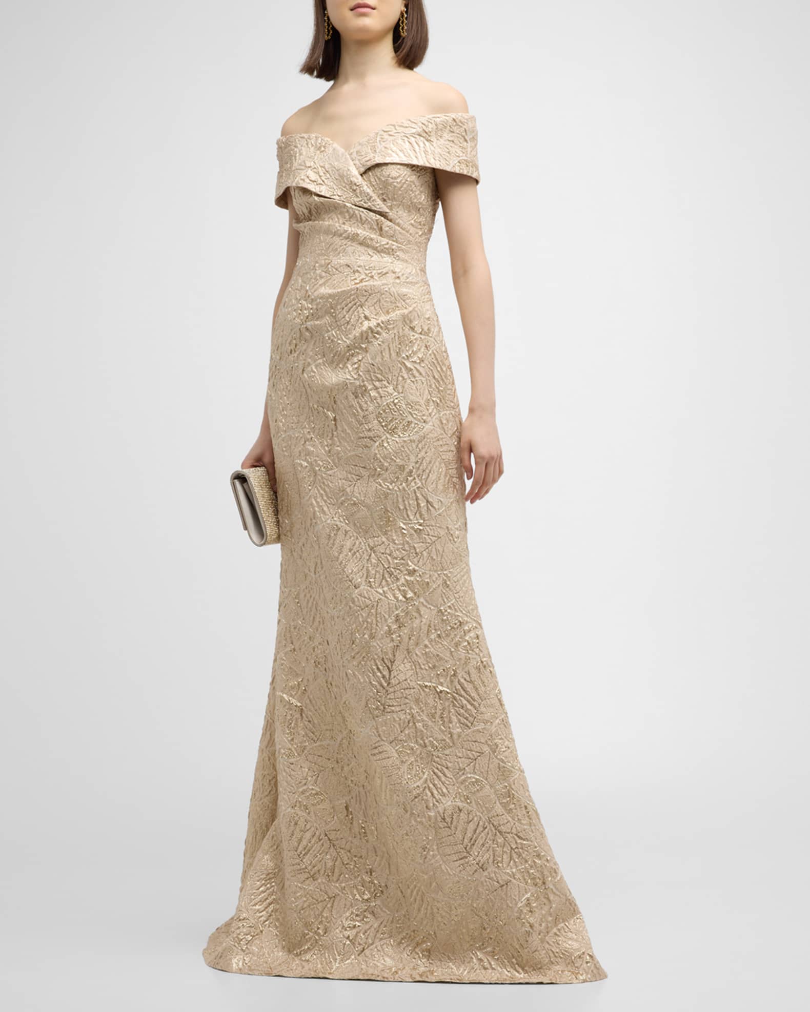 Off-Shoulder Metallic Jacquard Gown | Neiman Marcus